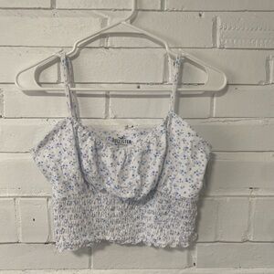 blue & white floral ruched cami top size L